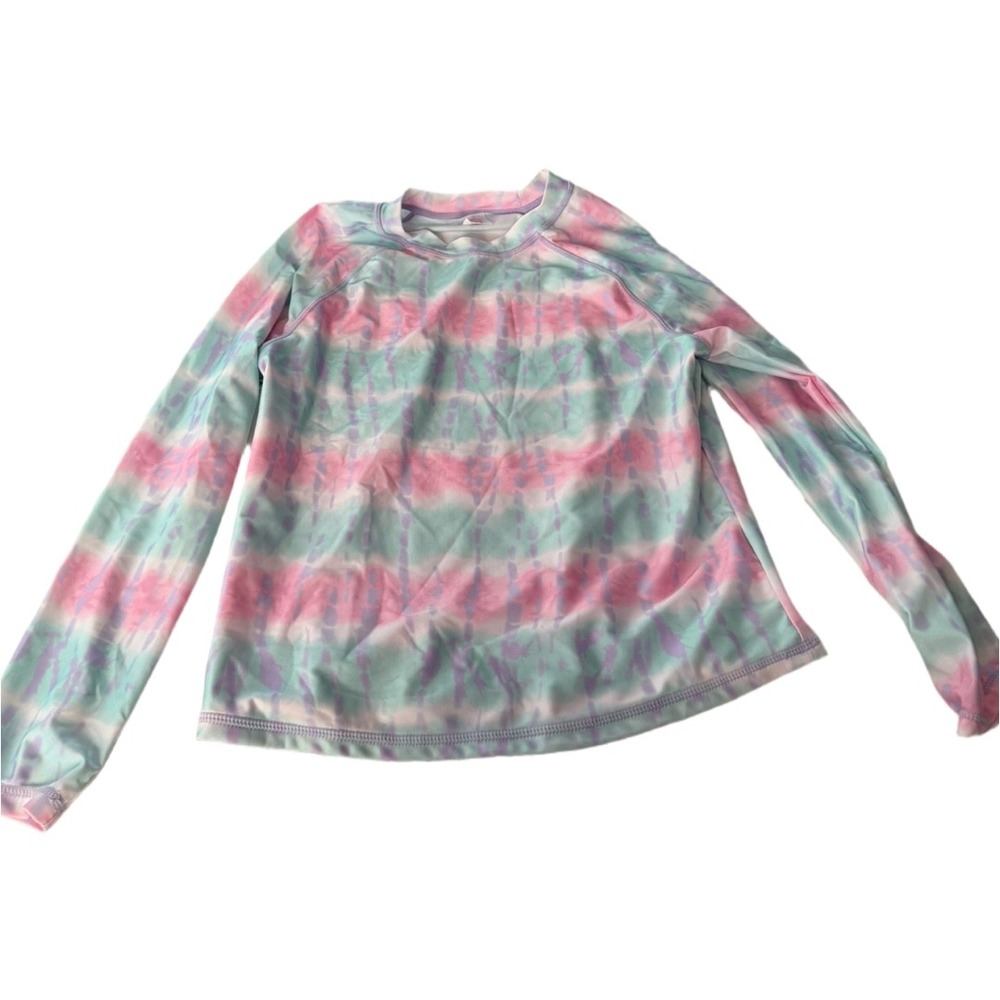 Wonder Nation Girls XL 14-16 Plus Long Sleeve Rash Guard Swim Top Pink Tie Dye